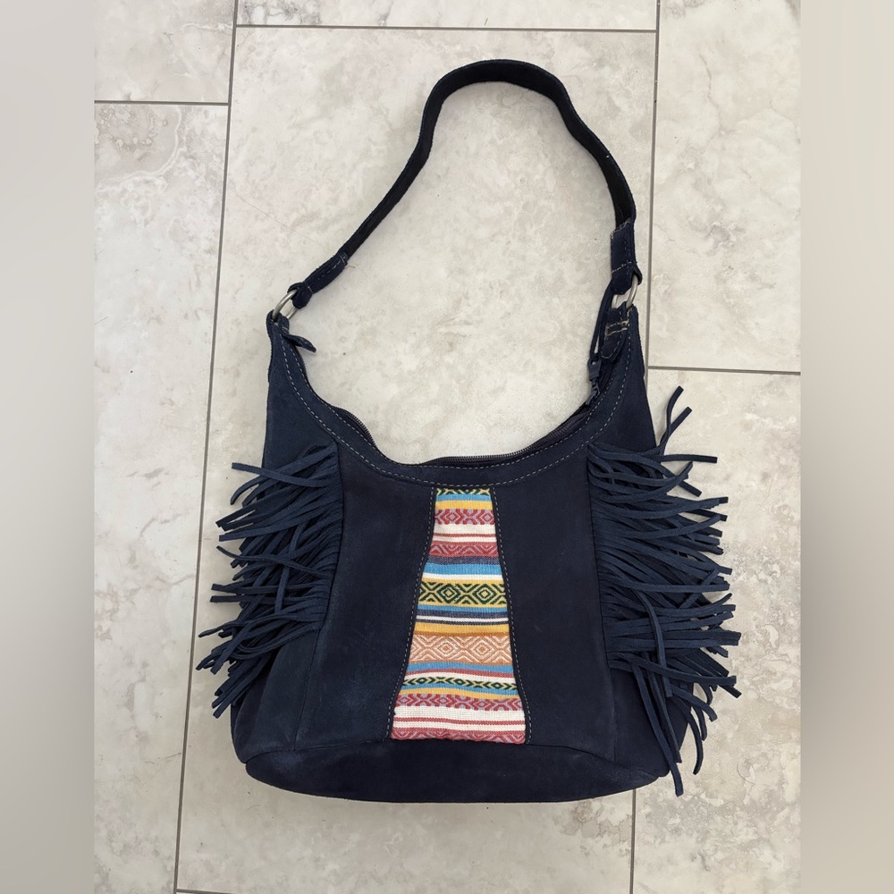 Minnetonka Fringe Suede Shoulder Bag with Colorful Panel
